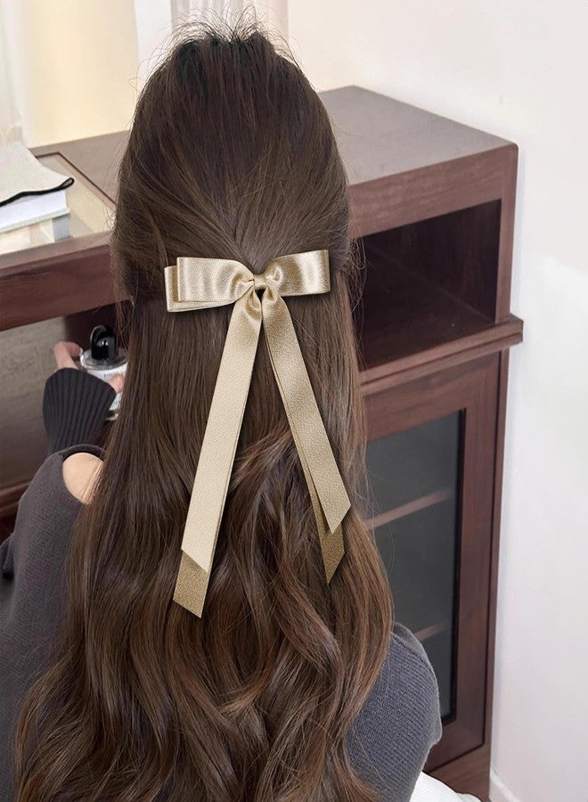 ميروكش قطعتان من مشابك الشعر المعدنية الذهبية المزينة بشرابة وشريط طويل للنساء والفتيات، 5.5 بوصة، مشابك شعر على شكل فيونكة كبيرة، دبابيس شعر على شكل فيونكة، حامل ذيل حصان، إكسسوارات تزيين، هدية رأس السنة الميلادية - Image 5